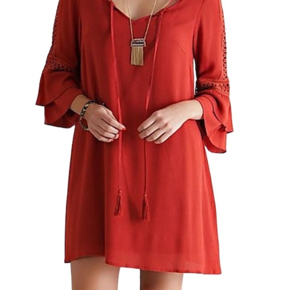 Boho Orange Shift Dress - Picture 1 of 8